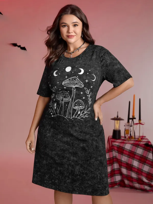 Moon Print Cinched-Waist Tie Midi Dress made by Bloomchic