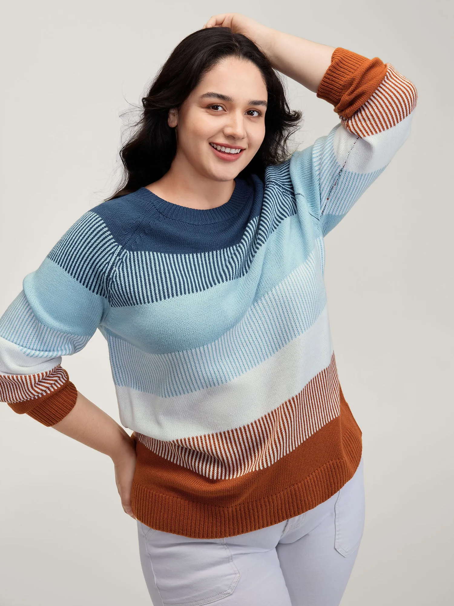 Color Stripes Textured Pullover sold by Bloomchic