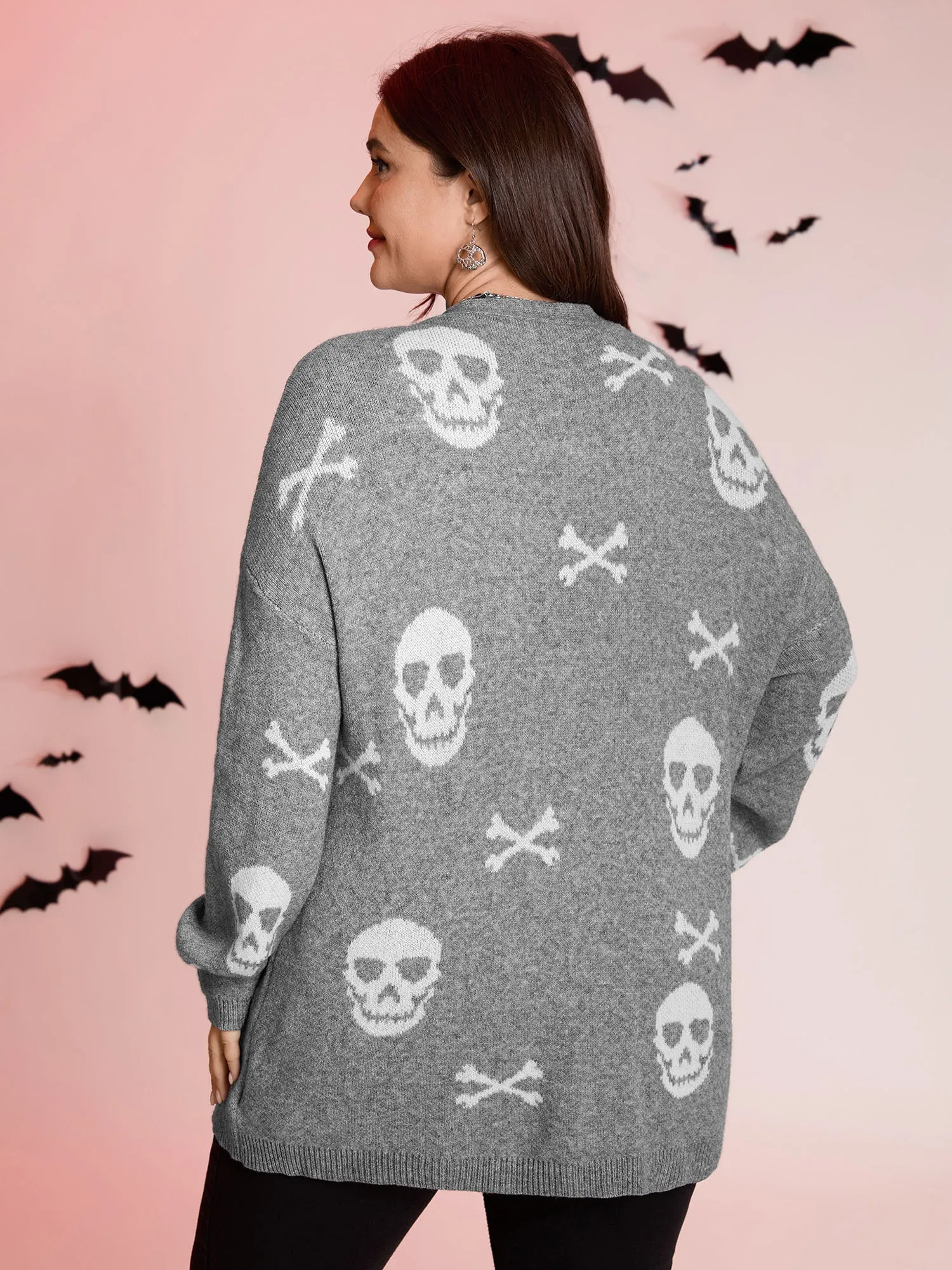 Supersoft Skull Pattern Open-Front Knit Cardigan sold by Bloomchic product image thumbnail 4