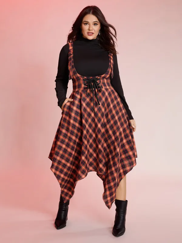 Plaid Handkerchief-Hem Adjustable Midi Skirt sold by Bloomchic