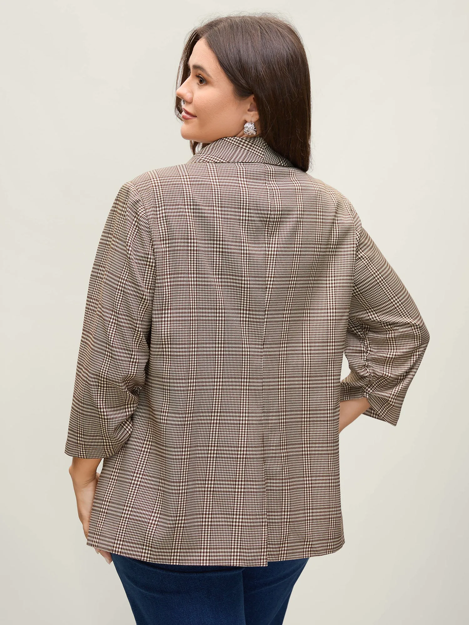 Plaid Pattern Gathered Sleeve Button Blazer sold by Bloomchic product image thumbnail 5