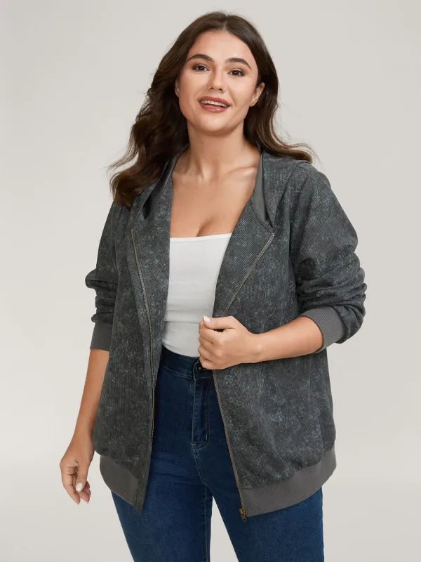 Waffle Texture Solid Zipper Hoodie sold by Bloomchic