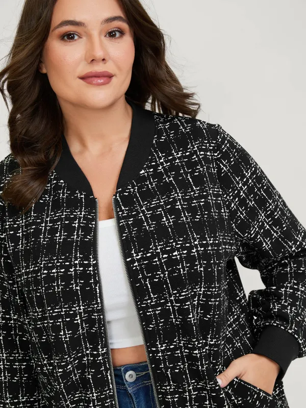 Tweed Color Contrast Zipper Jacket sold by Bloomchic