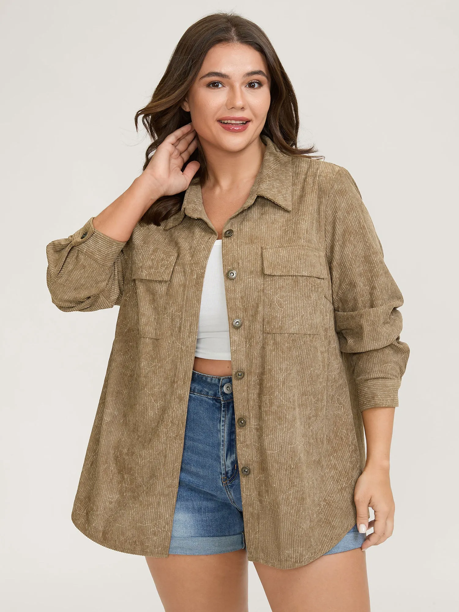 Corduroy Color Gradient Button-Down Jacket sold by Bloomchic