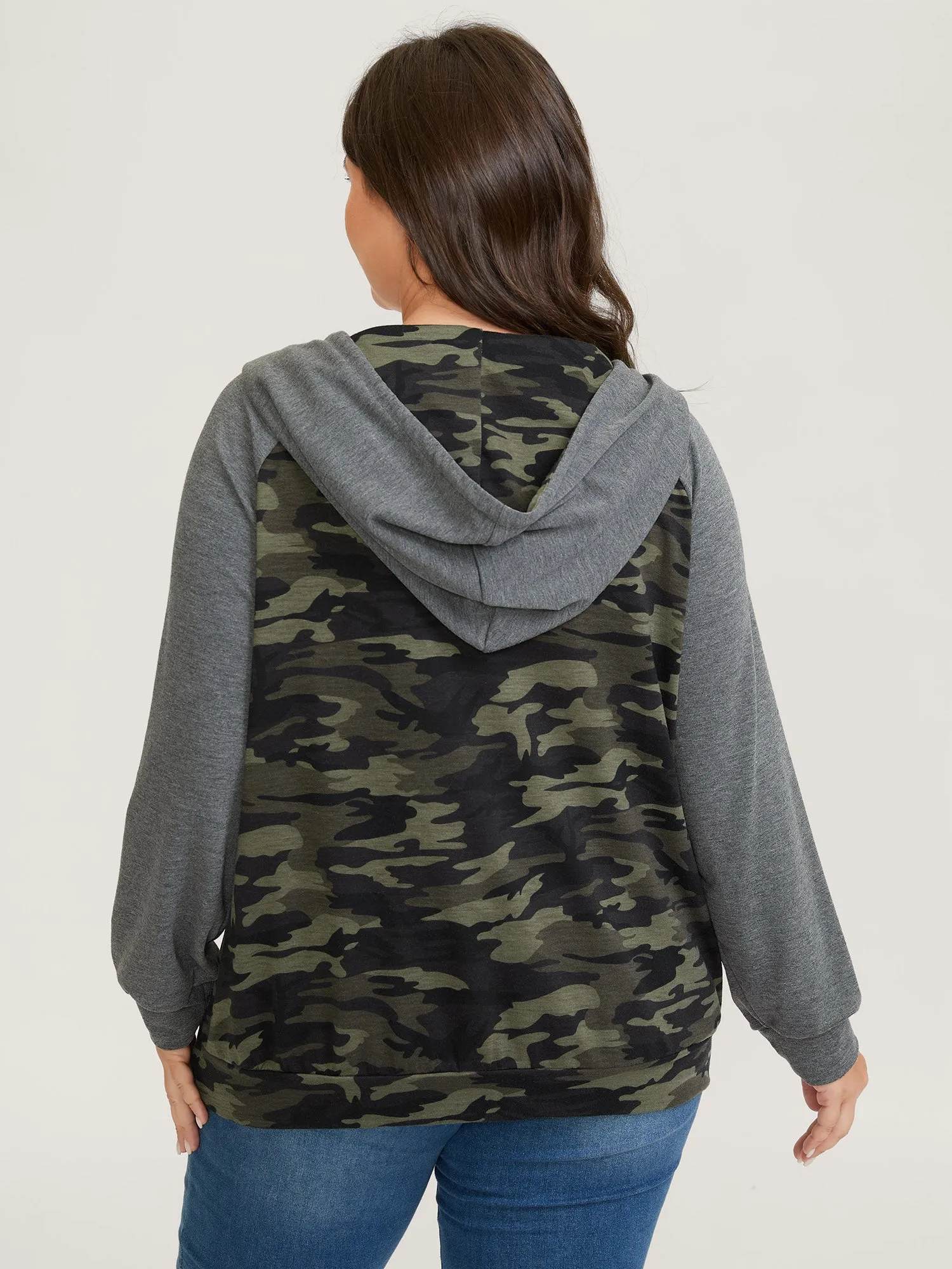 Camouflage Print Color Contrast Zipper Hoodie sold by Bloomchic product image thumbnail 5