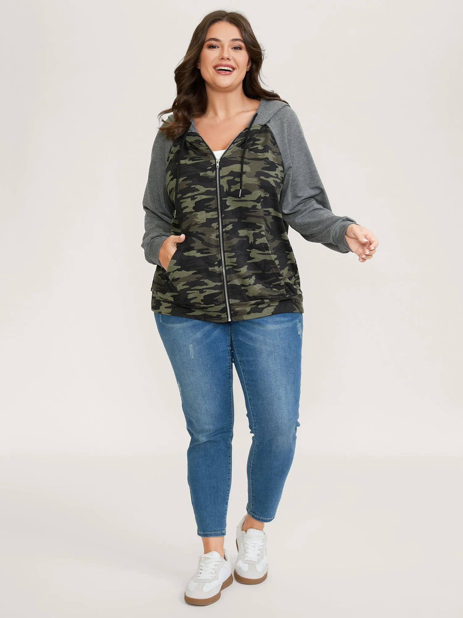 Camouflage Print Color Contrast Zipper Hoodie sold by Bloomchic product image thumbnail 4