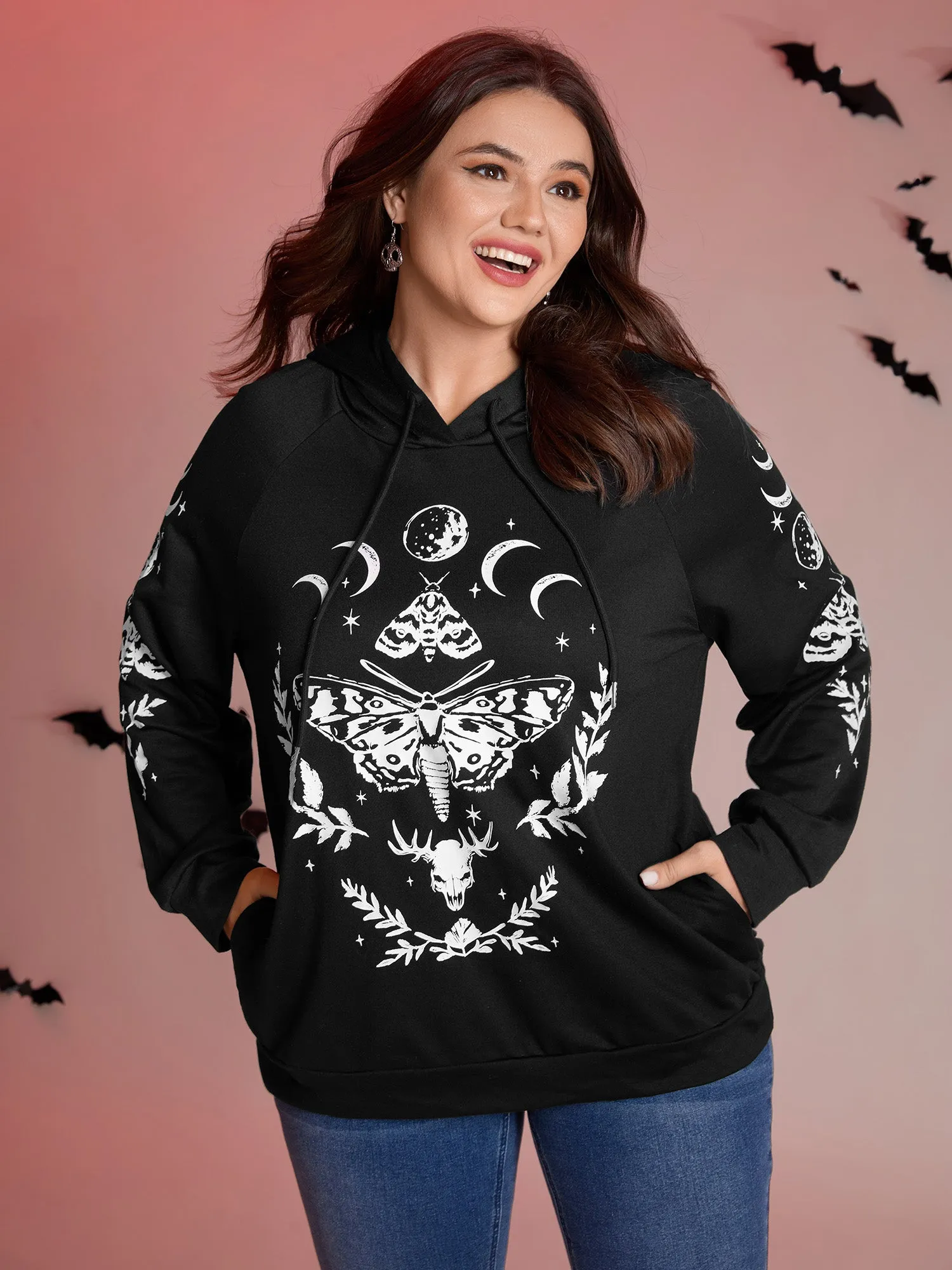 Haunted Midnight Motif Solid Hoodie sold by Bloomchic