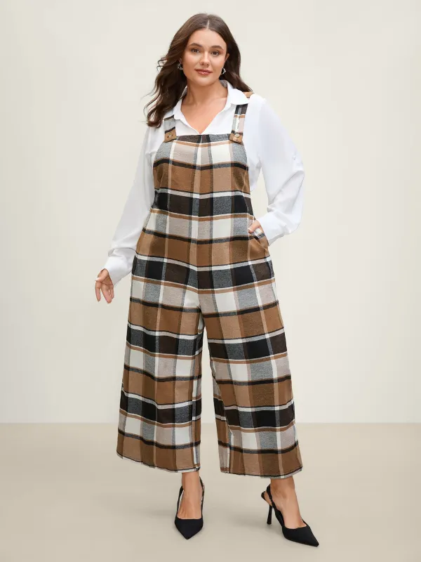 Plaid Print Overall Straps Pockets Jumpsuit sold by Bloomchic