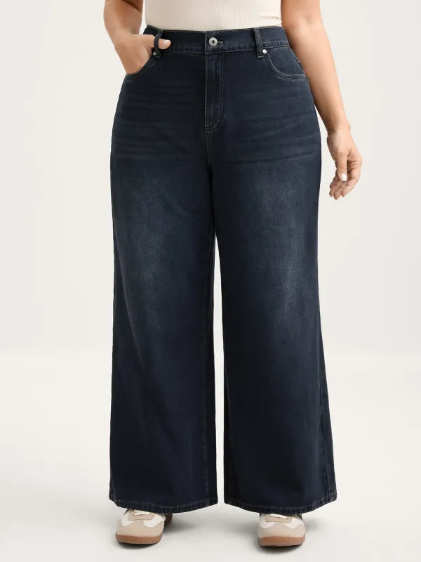Stretchy Waist Retro Wash Wide-Leg Jeans sold by Bloomchic