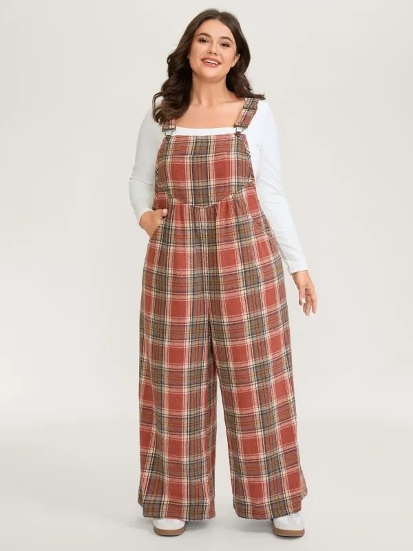 Plaid Flannel Overall Wide-Leg Jumpsuit sold by Bloomchic