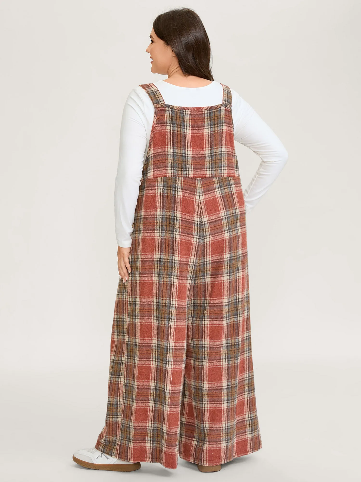 Plaid Flannel Overall Wide-Leg Jumpsuit sold by Bloomchic product image thumbnail 4