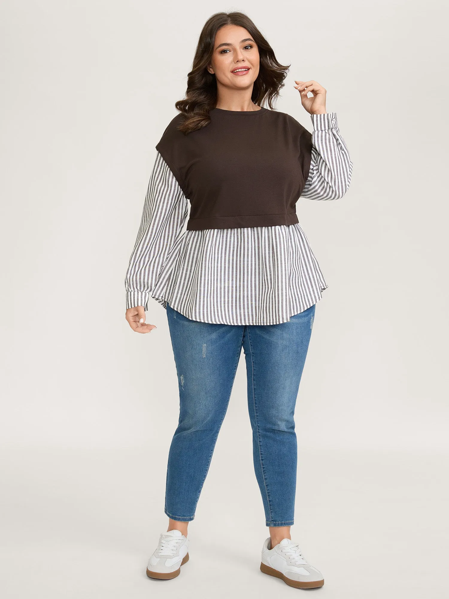 Striped Contrast Drop Shoulder Sweatshirt sold by Bloomchic product image thumbnail 3