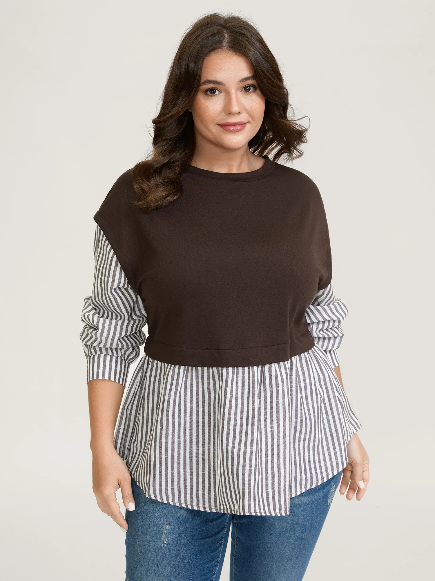Striped Contrast Drop Shoulder Sweatshirt sold by Bloomchic product image thumbnail 2