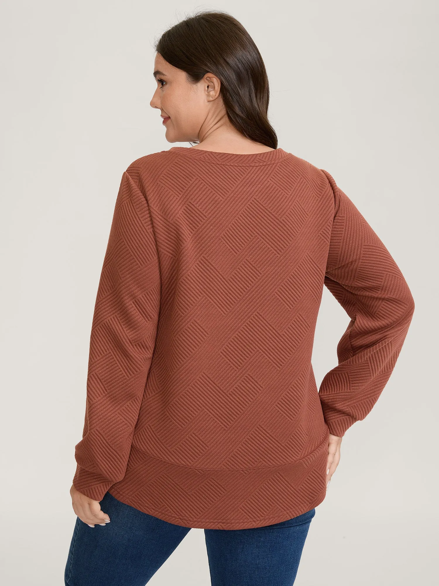 Textured Curvy Hem Round Neck Sweatshirt sold by Bloomchic product image thumbnail 4