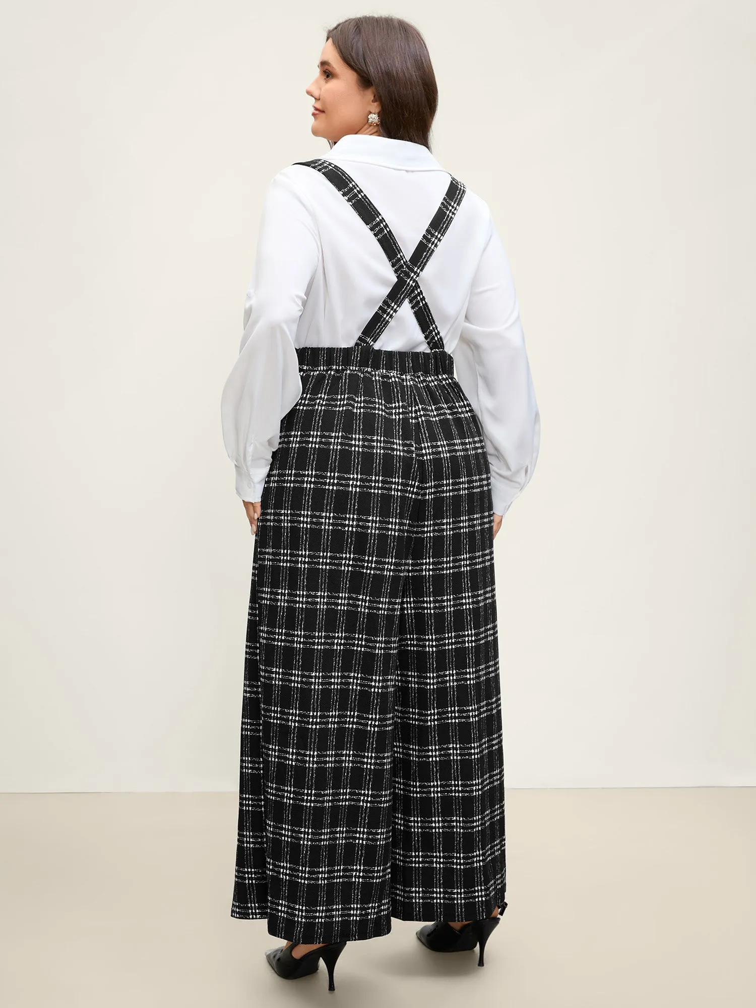 Plaid Print Overall Straps Wide-Leg Jumpsuit sold by Bloomchic product image thumbnail 4