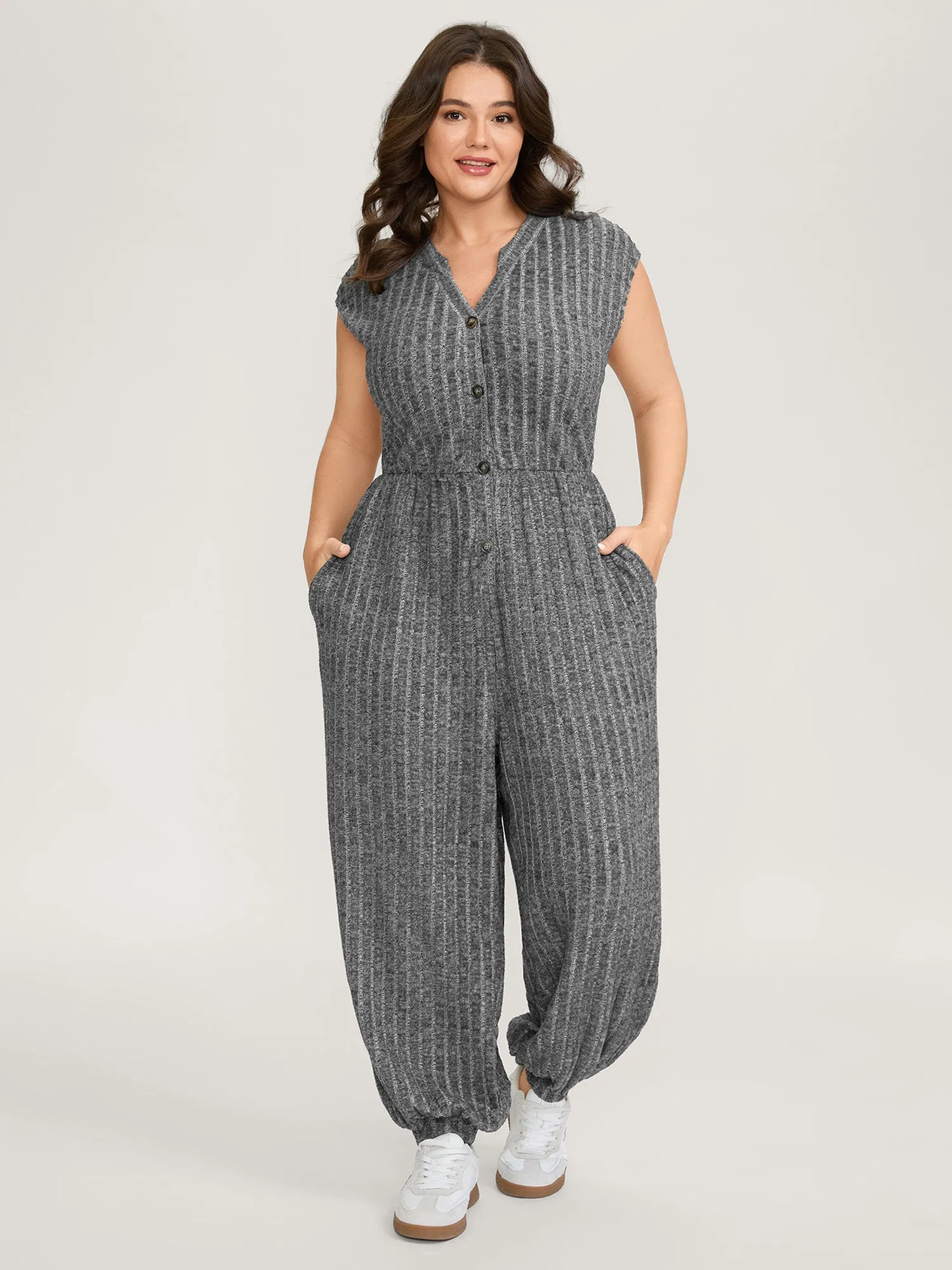 Supersoft Textured Notched Collar Jumpsuit sold by Bloomchic product image thumbnail 3