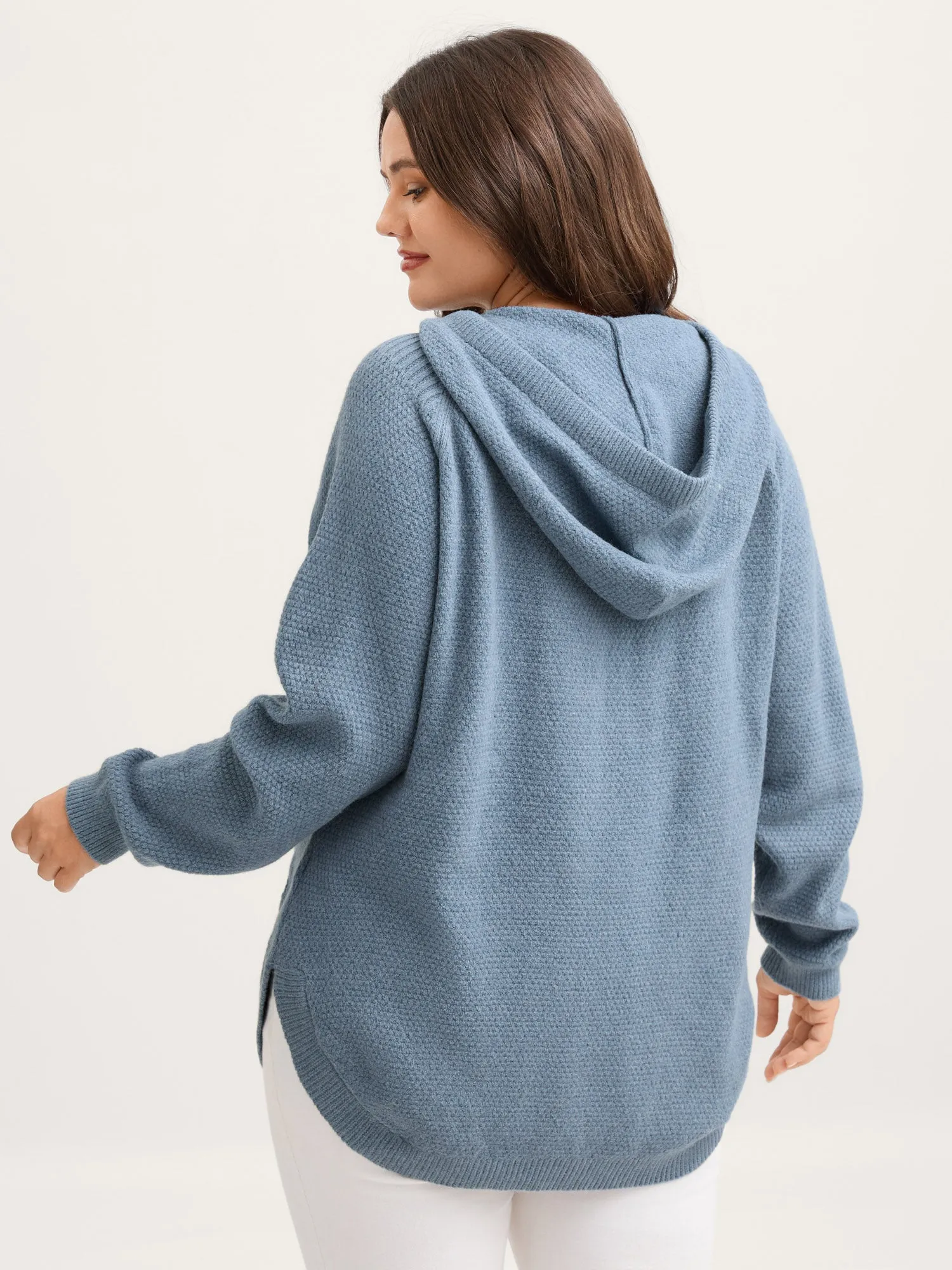 Cable Knit Curvy Hem Hooded Pullover sold by Bloomchic product image thumbnail 5
