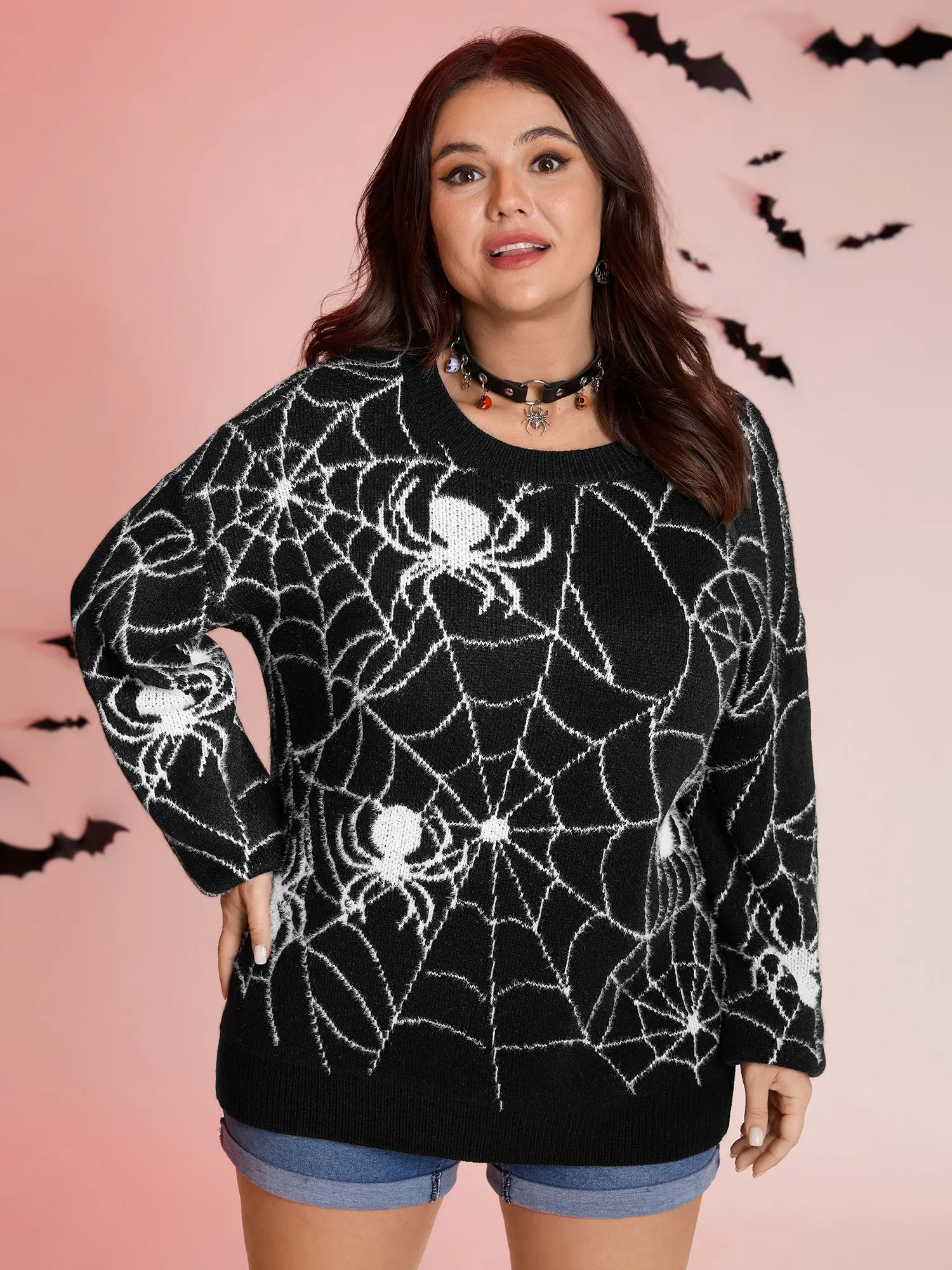 Spiderweb Jacquard Print Ribbed Pullover sold by Bloomchic product image thumbnail 3