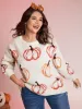 Pumpkin Patch Print Drop Shoulder Pullover sold by Bloomchic