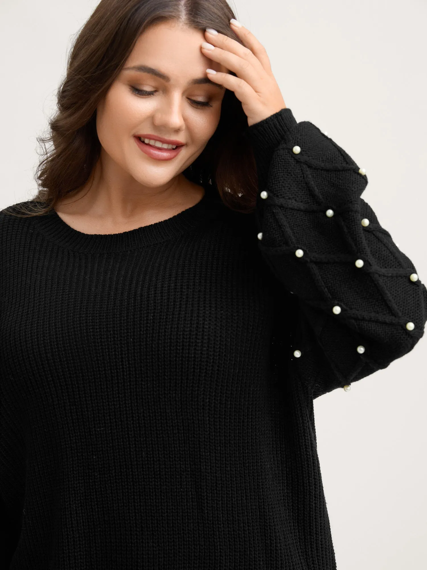 Textured Pearl Detail Drop Shoulder Pullover sold by Bloomchic product image thumbnail 2