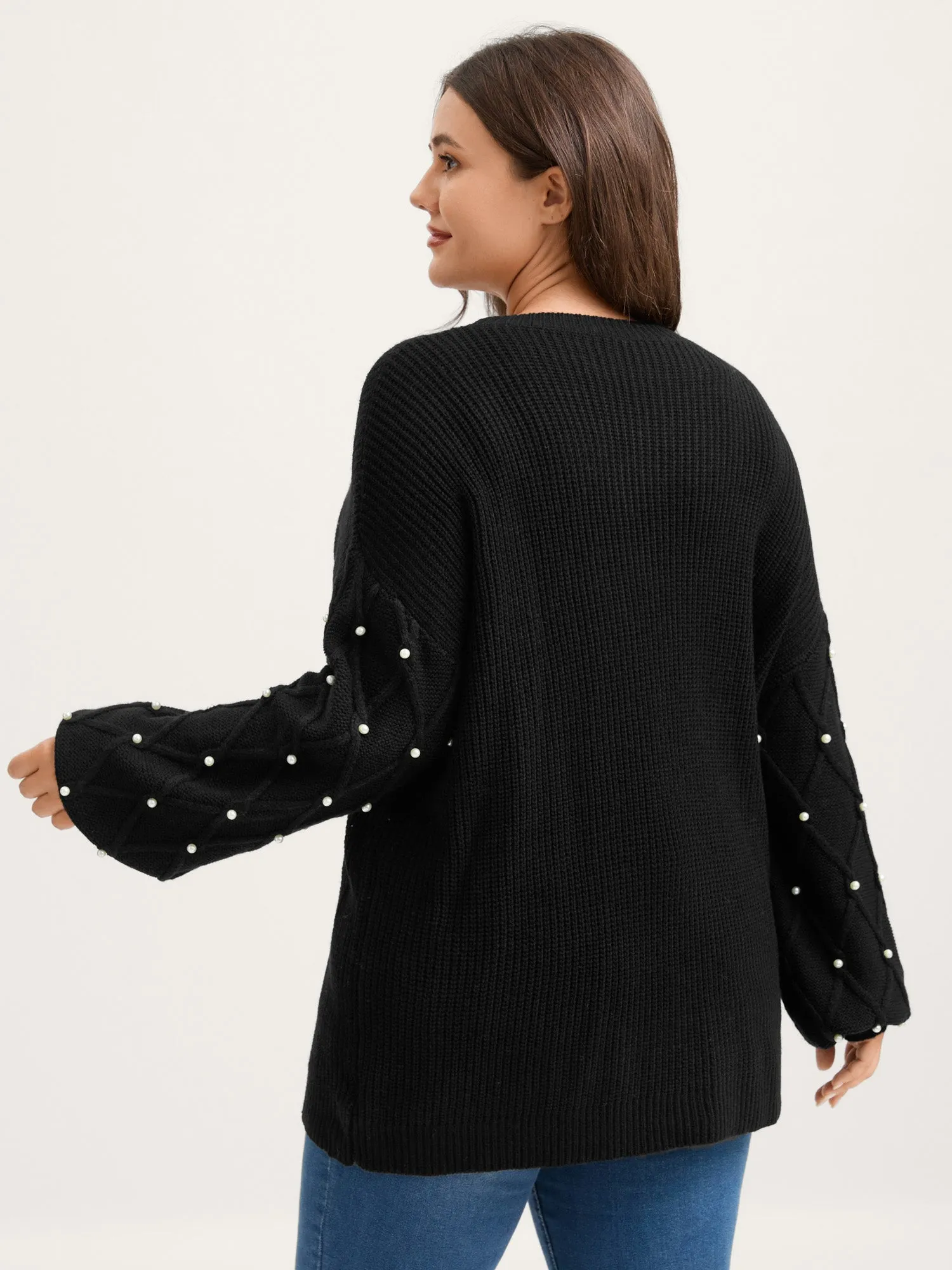 Textured Pearl Detail Drop Shoulder Pullover sold by Bloomchic product image thumbnail 5