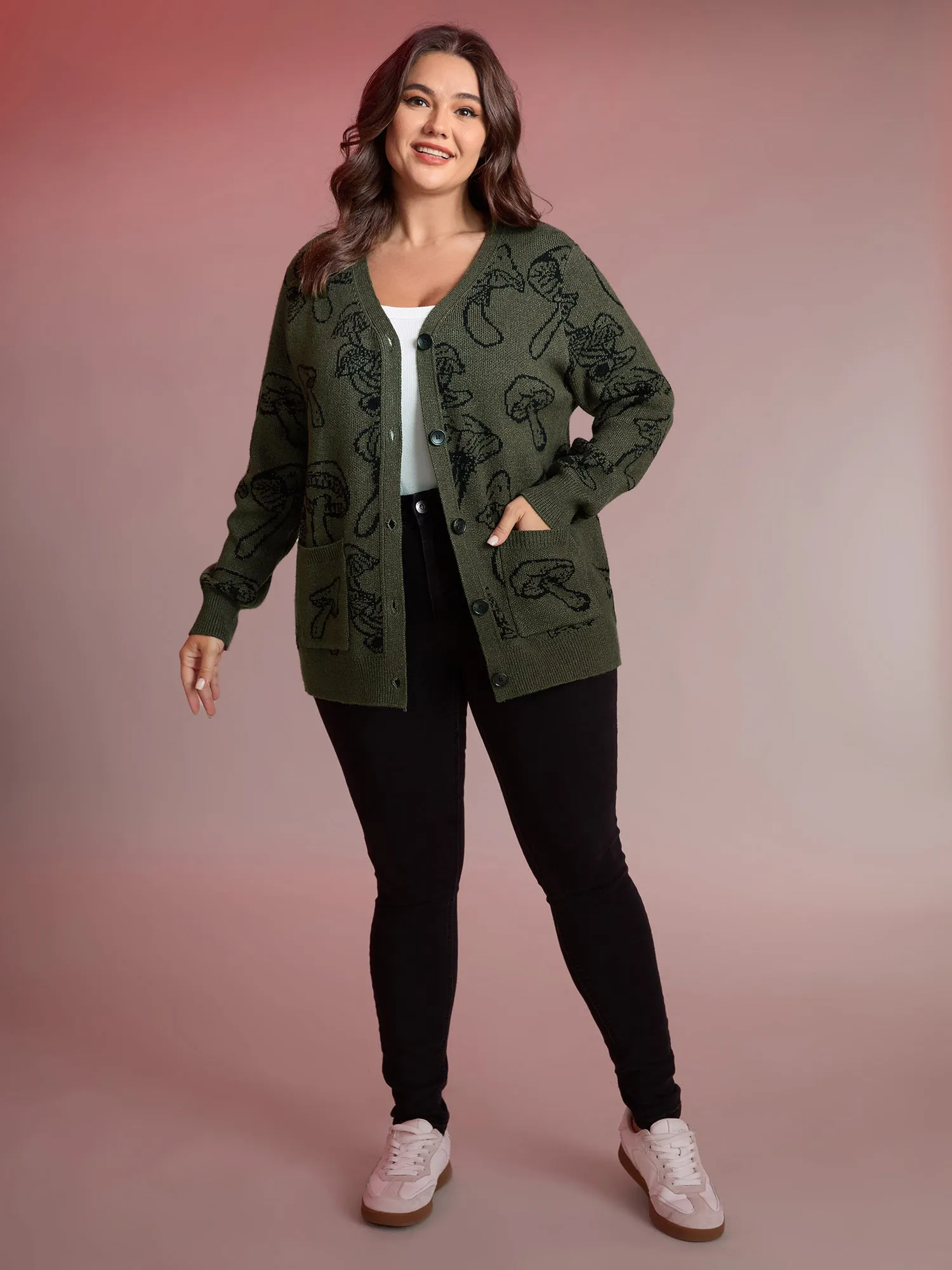 Supersoft Mushroom Print Button-Down Cardigan sold by Bloomchic product image thumbnail 3