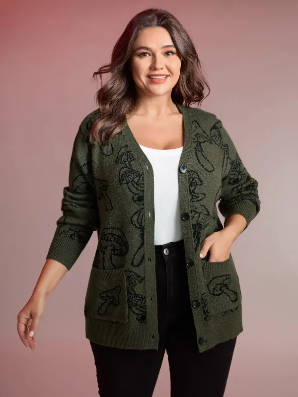 Supersoft Mushroom Print Button-Down Cardigan sold by Bloomchic
