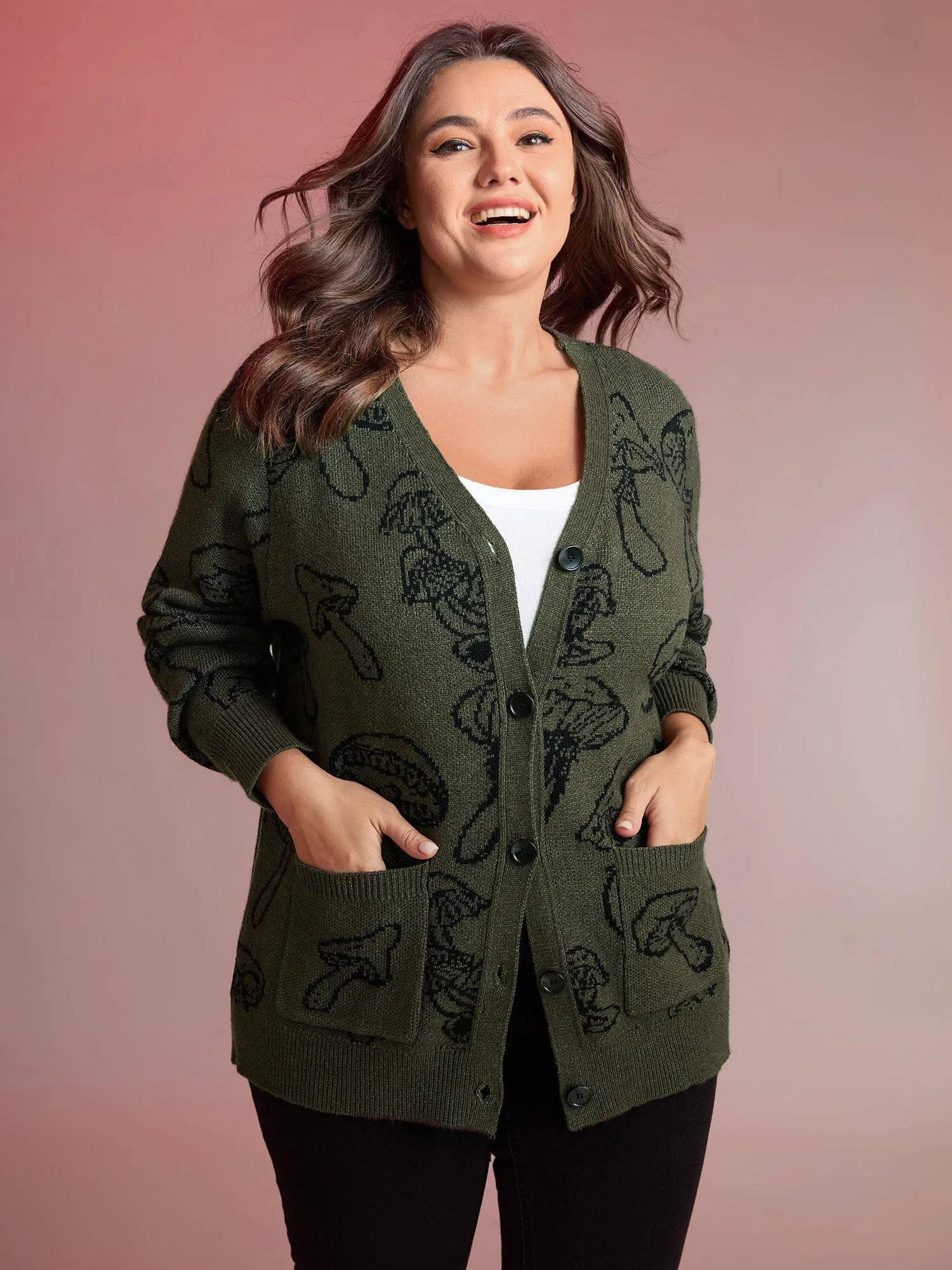 Supersoft Mushroom Print Button-Down Cardigan sold by Bloomchic product image thumbnail 4