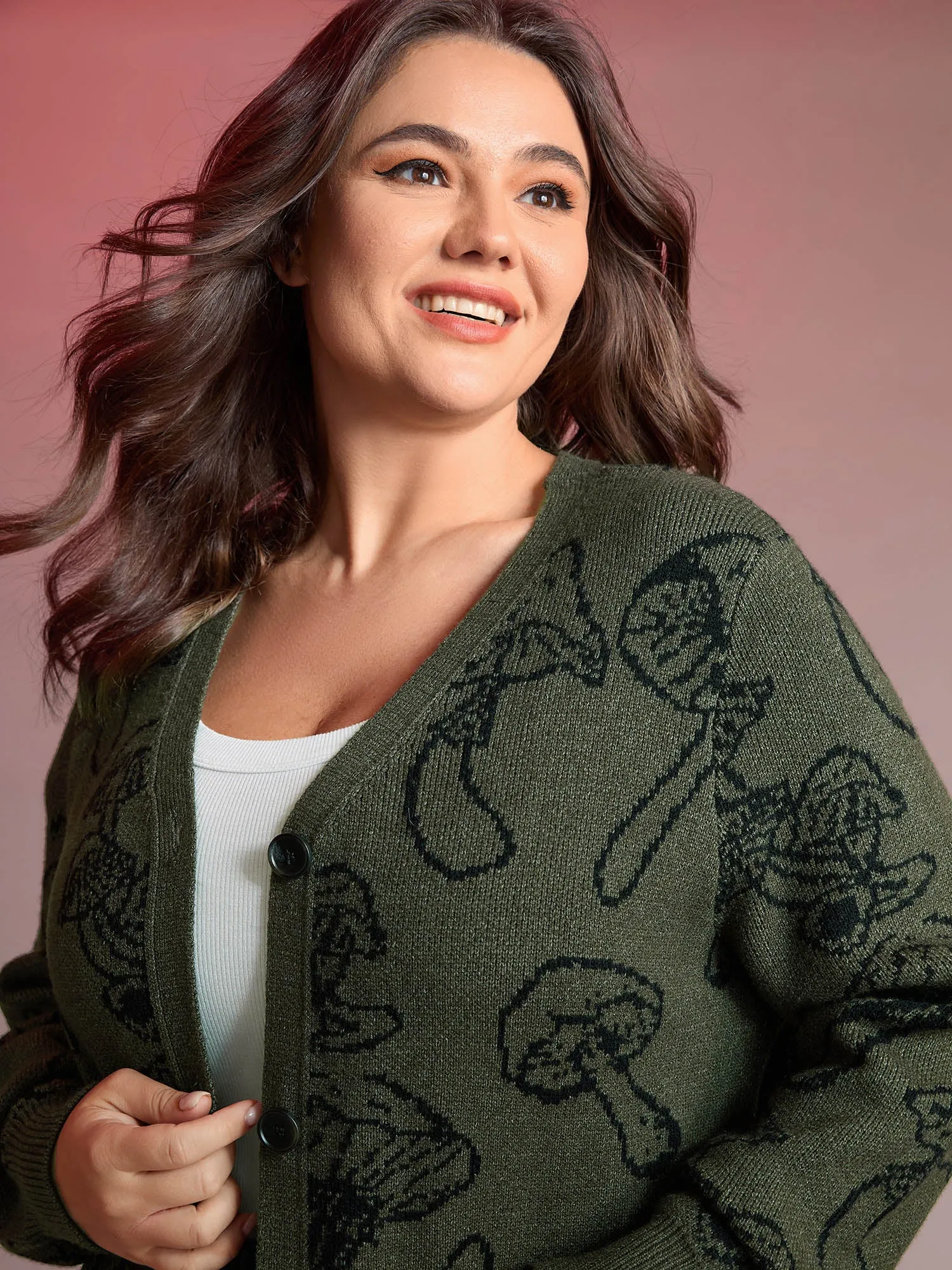 Supersoft Mushroom Print Button-Down Cardigan sold by Bloomchic product image thumbnail 2