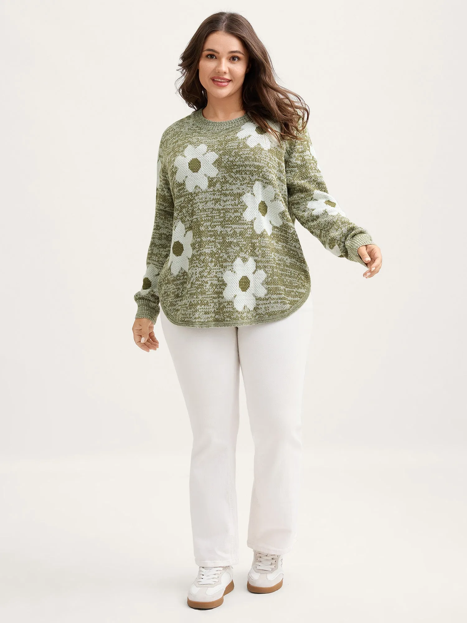 Floral Jacquard Curvy Hem Pullover sold by Bloomchic product image thumbnail 3