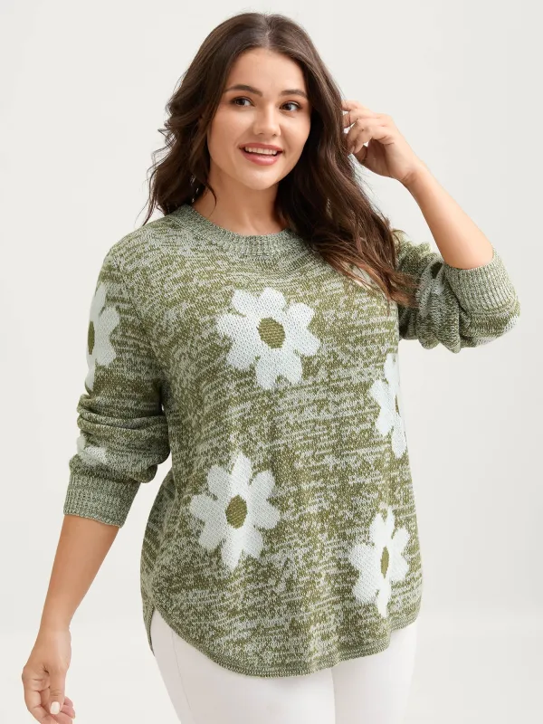 Floral Jacquard Curvy Hem Pullover sold by Bloomchic