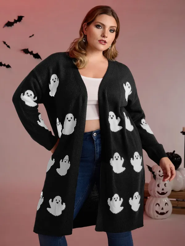 Happy Ghost Jacquard Knit Cardigan sold by Bloomchic
