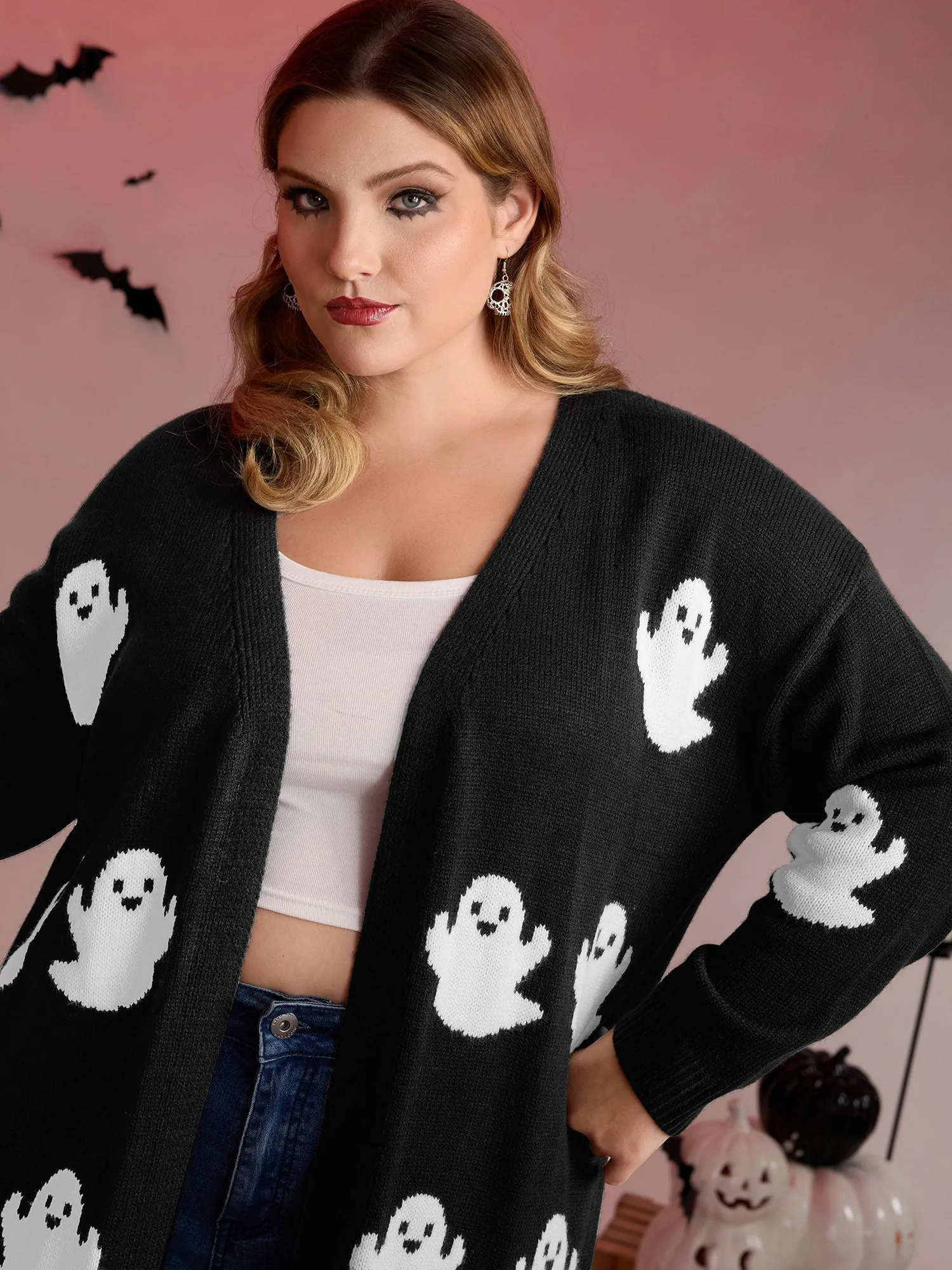 Happy Ghost Jacquard Knit Cardigan sold by Bloomchic product image thumbnail 2