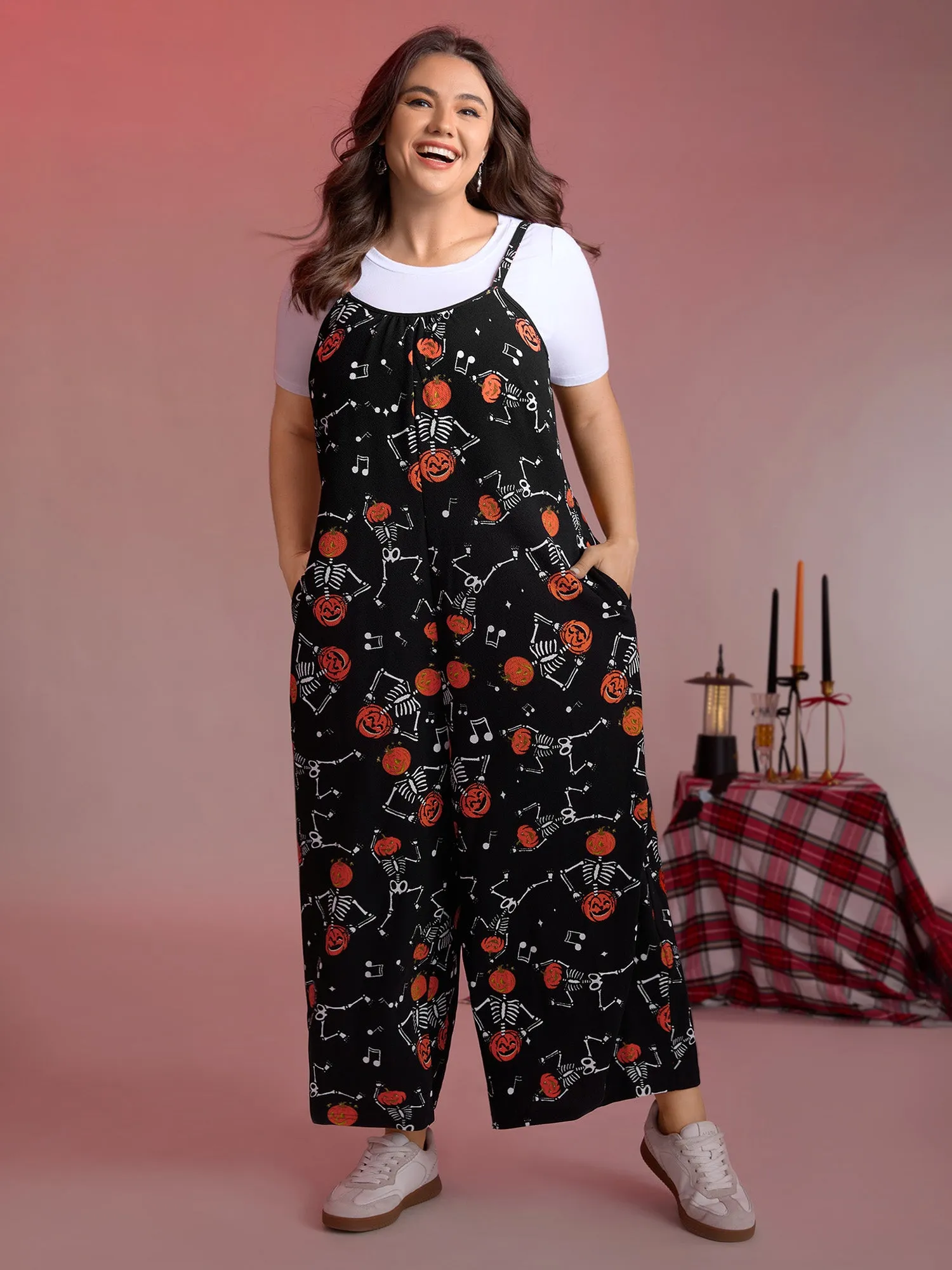 Scary Skeleton Print Cami Lounge Jumpsuit sold by Bloomchic product image thumbnail 3