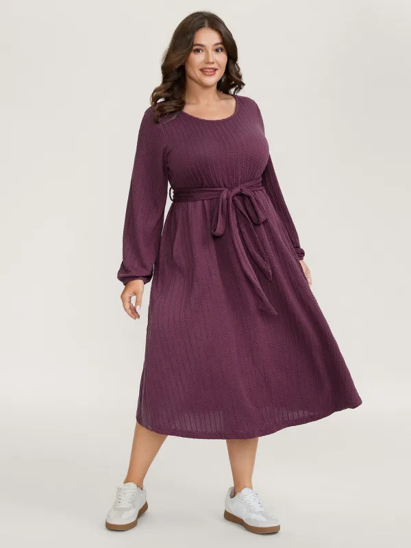 Textured Stretchy Waist-Tie Midi Dress sold by Bloomchic