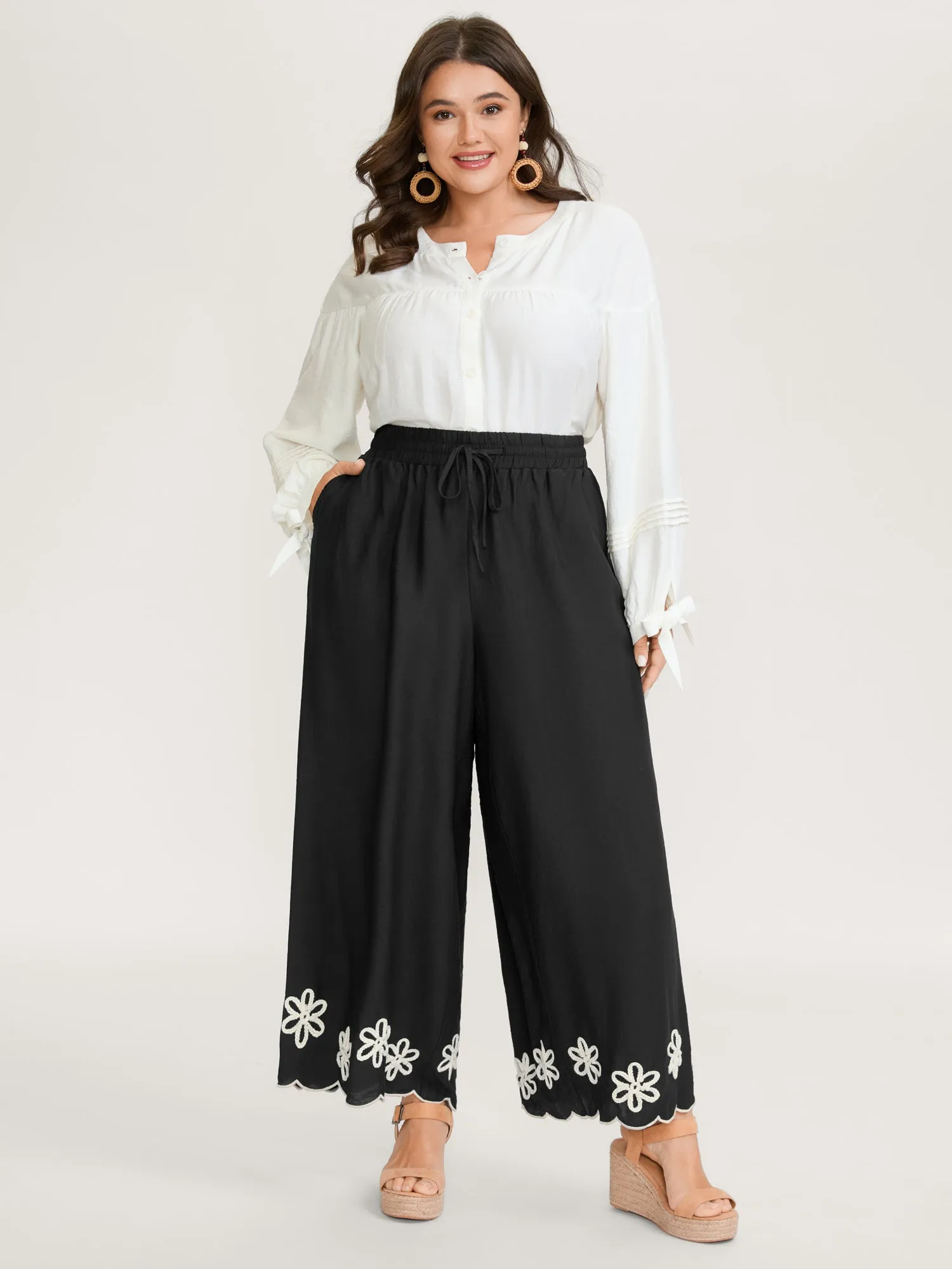 Floral Embroidered Hem Drawstring Pants sold by Bloomchic product image thumbnail 2