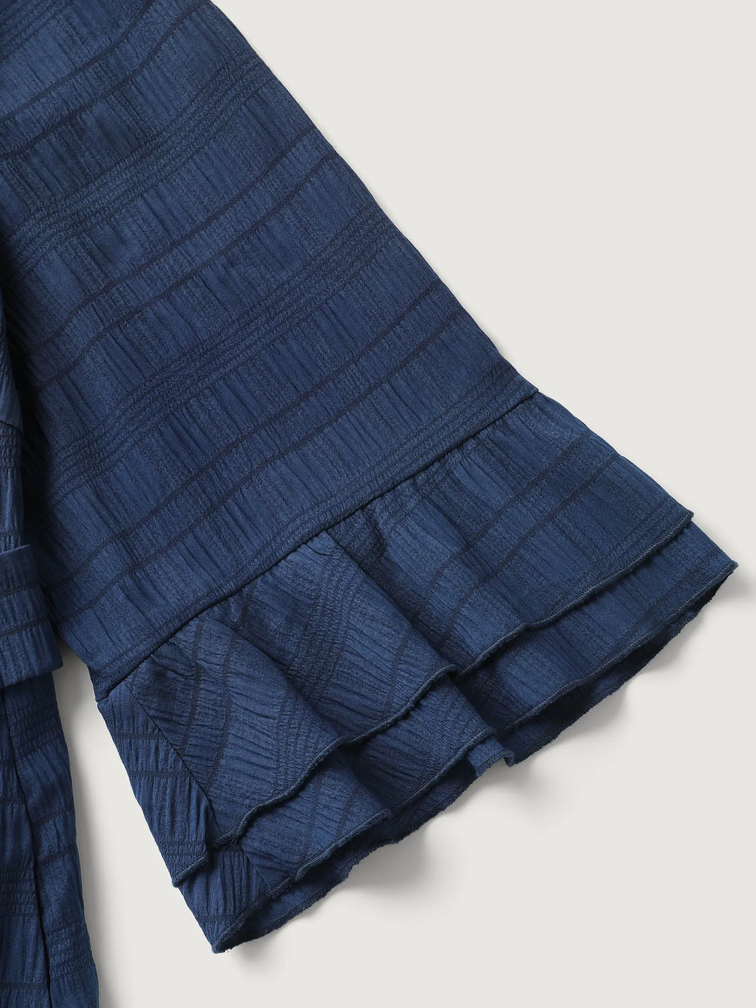 Textured Layered Ruffled Sleeve Belted Midi Dress sold by Bloomchic product image thumbnail 5