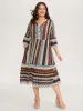 Boho Stripes Tiered Midi Dress sold by Bloomchic