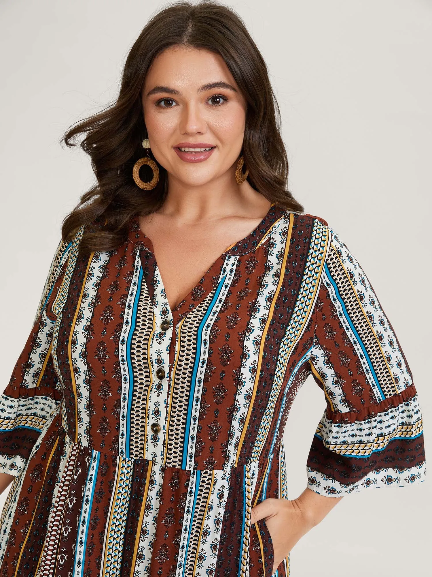 Boho Stripes Tiered Midi Dress sold by Bloomchic product image thumbnail 2