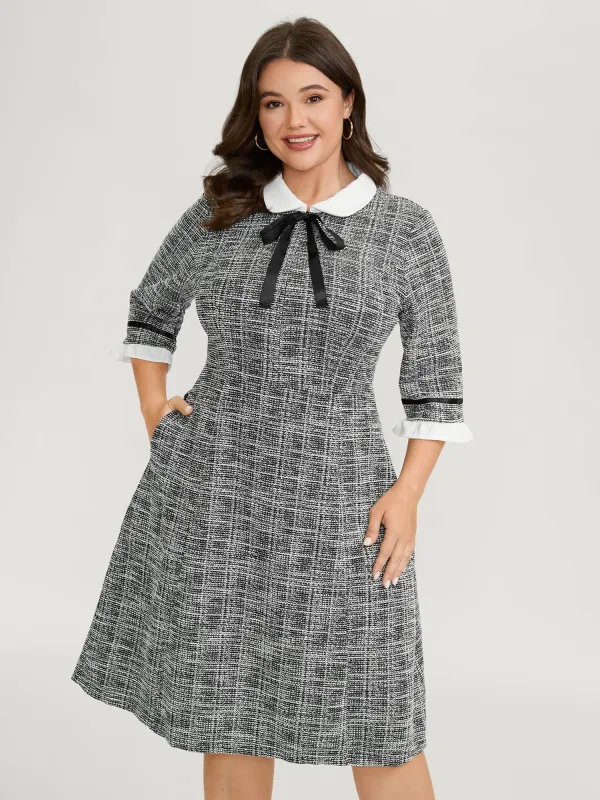 Tweed Knit Doll Collar Pockets Midi Dress sold by Bloomchic