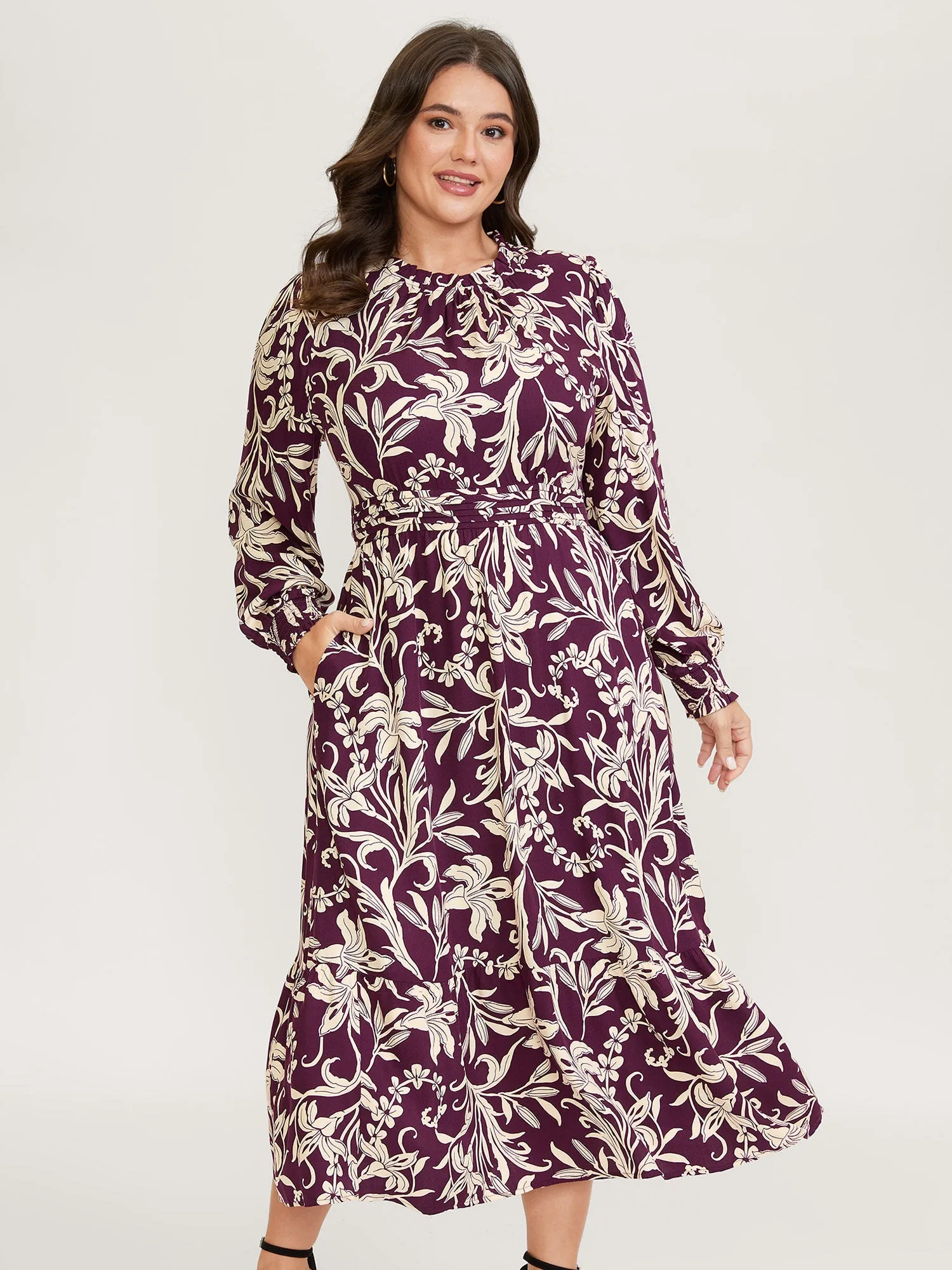 Supersoft Floral Print Toothpick Pleats Shirred Midi Dress sold by Bloomchic