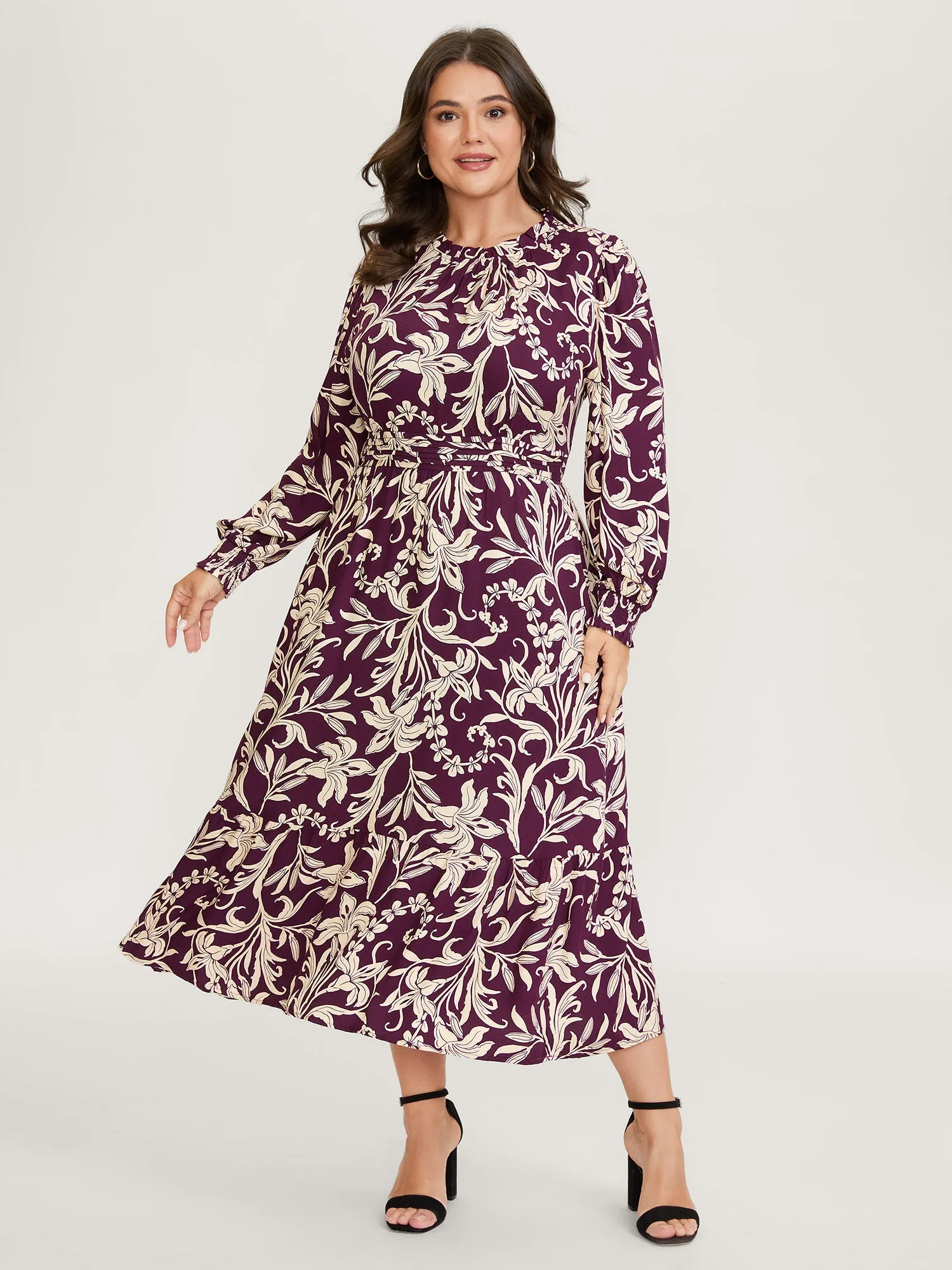 Supersoft Floral Print Toothpick Pleats Shirred Midi Dress sold by Bloomchic product image thumbnail 3