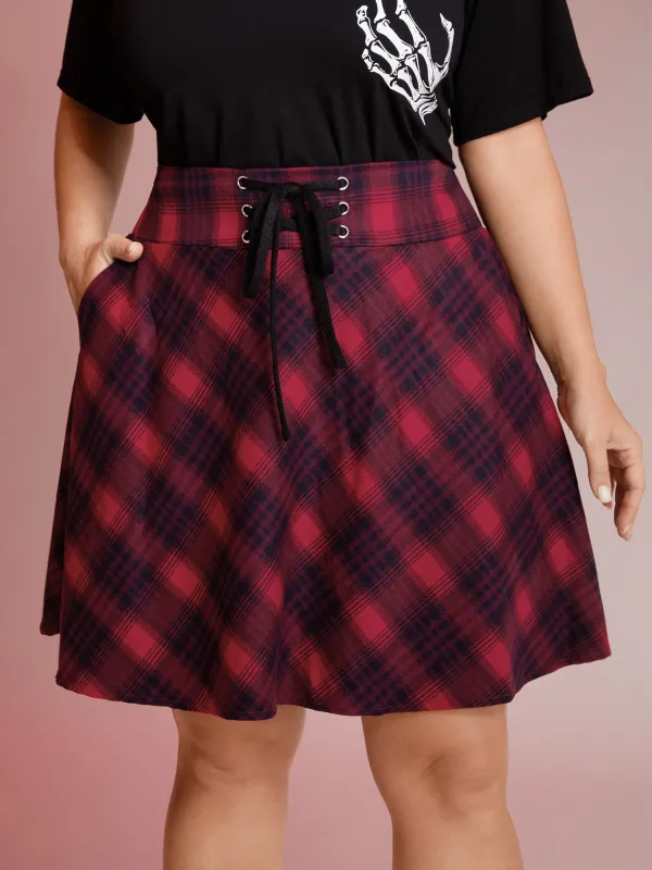 Checkered Print Wide Waistband Tie Mini Skirt sold by Bloomchic