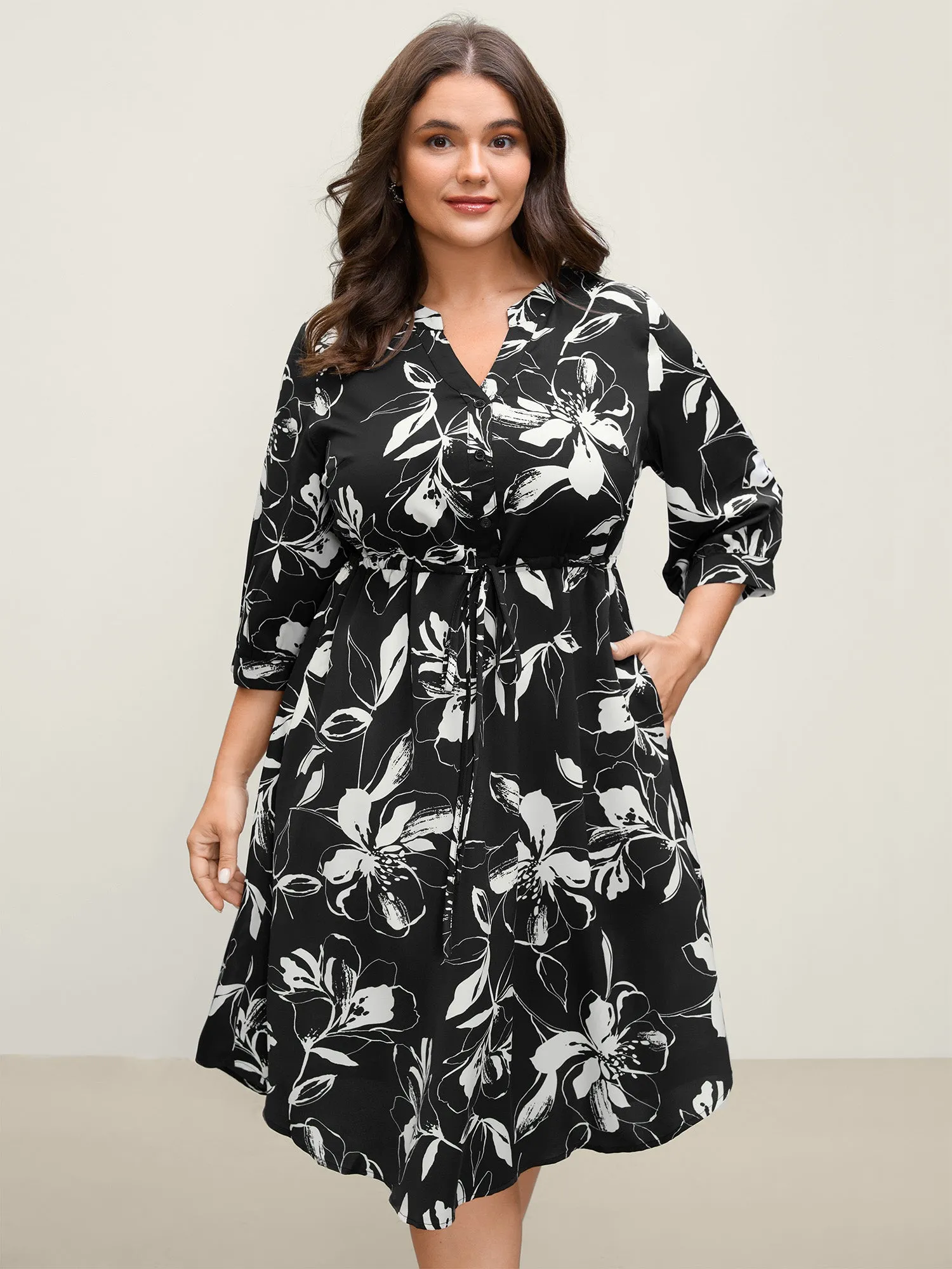 Floral Print Drawstring Waist Midi Dress sold by Bloomchic