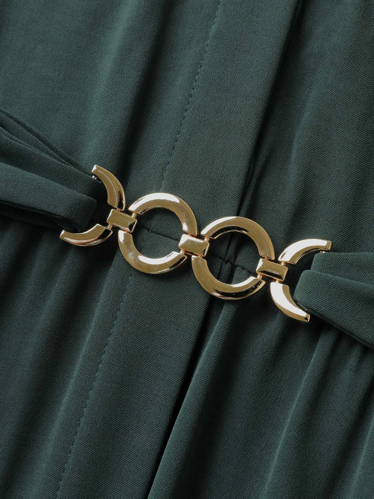 Ring Buckle Cinched-Waist Shirred Midi Dress sold by Bloomchic product image thumbnail 5