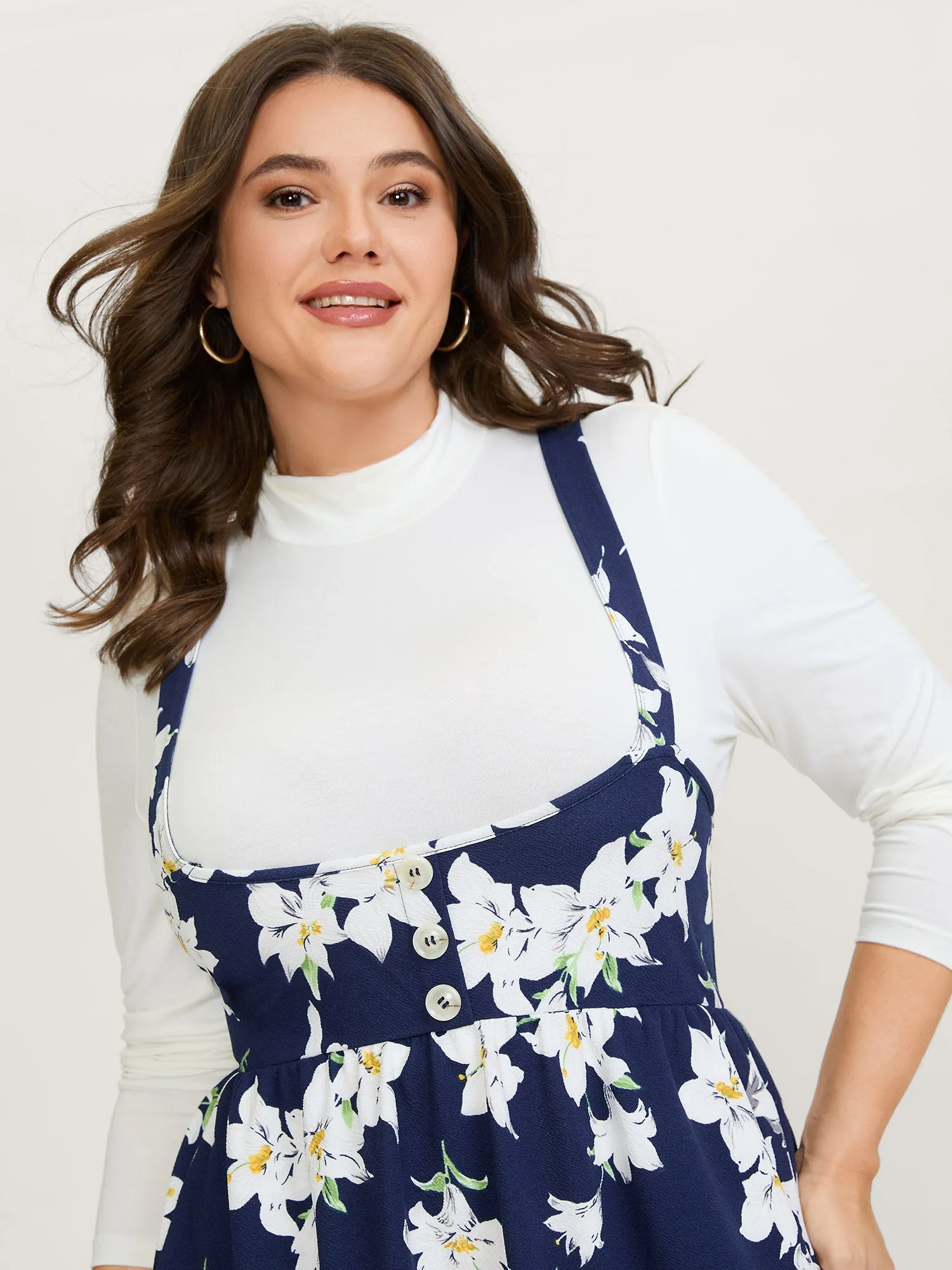 Floral Print Pockets Suspender Skirt Midi Dress sold by Bloomchic product image thumbnail 2