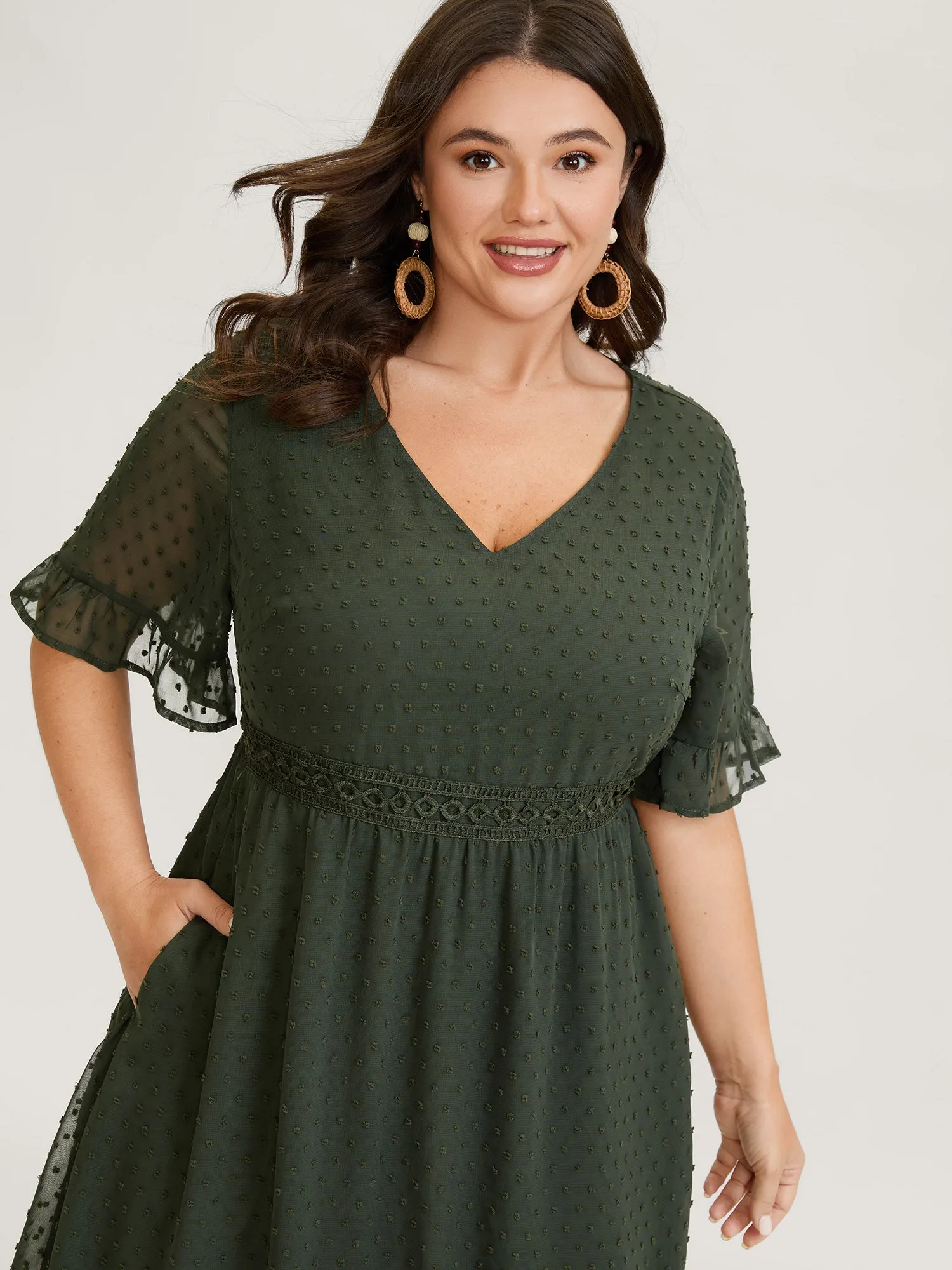 Textured Jacquard Lace Trim Ruffled Maxi Dress sold by Bloomchic product image thumbnail 2