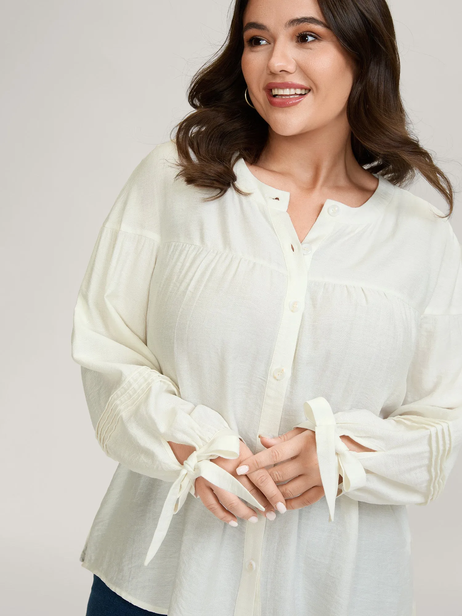 Supersoft Sleeve-Tie Button-Down Shirt sold by Bloomchic