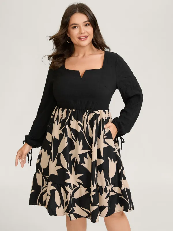 Floral Contrast Print Pockets Midi Dress sold by Bloomchic