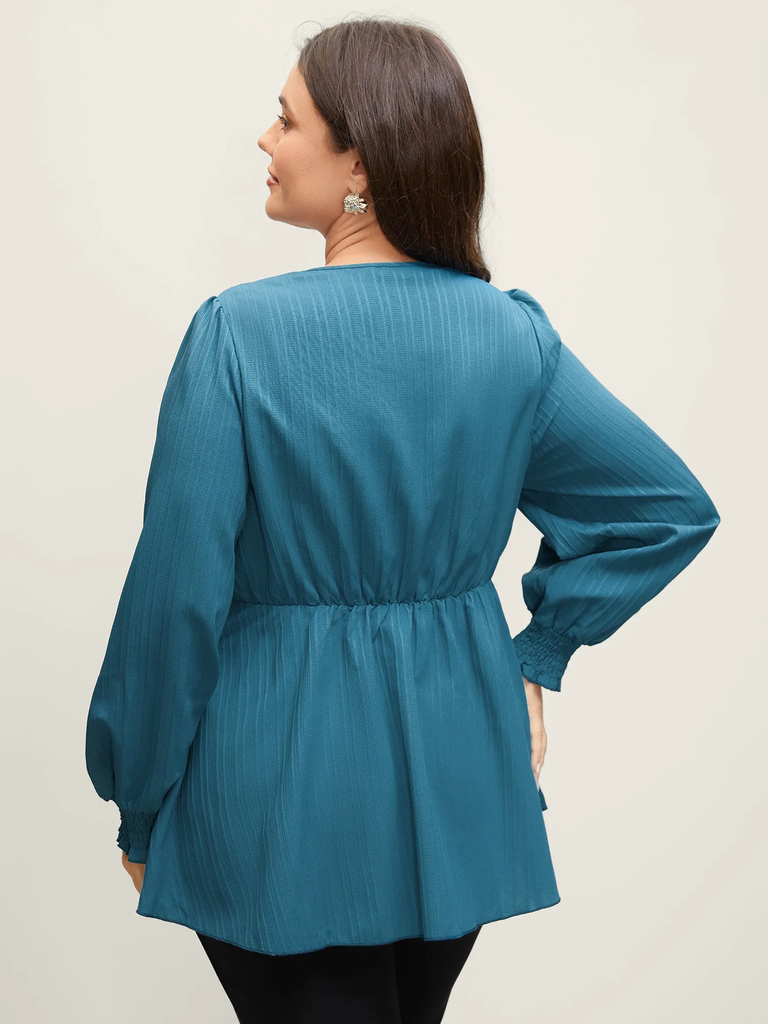 Textured Shirred Belted Cinched-Waist Blouse sold by Bloomchic product image thumbnail 4